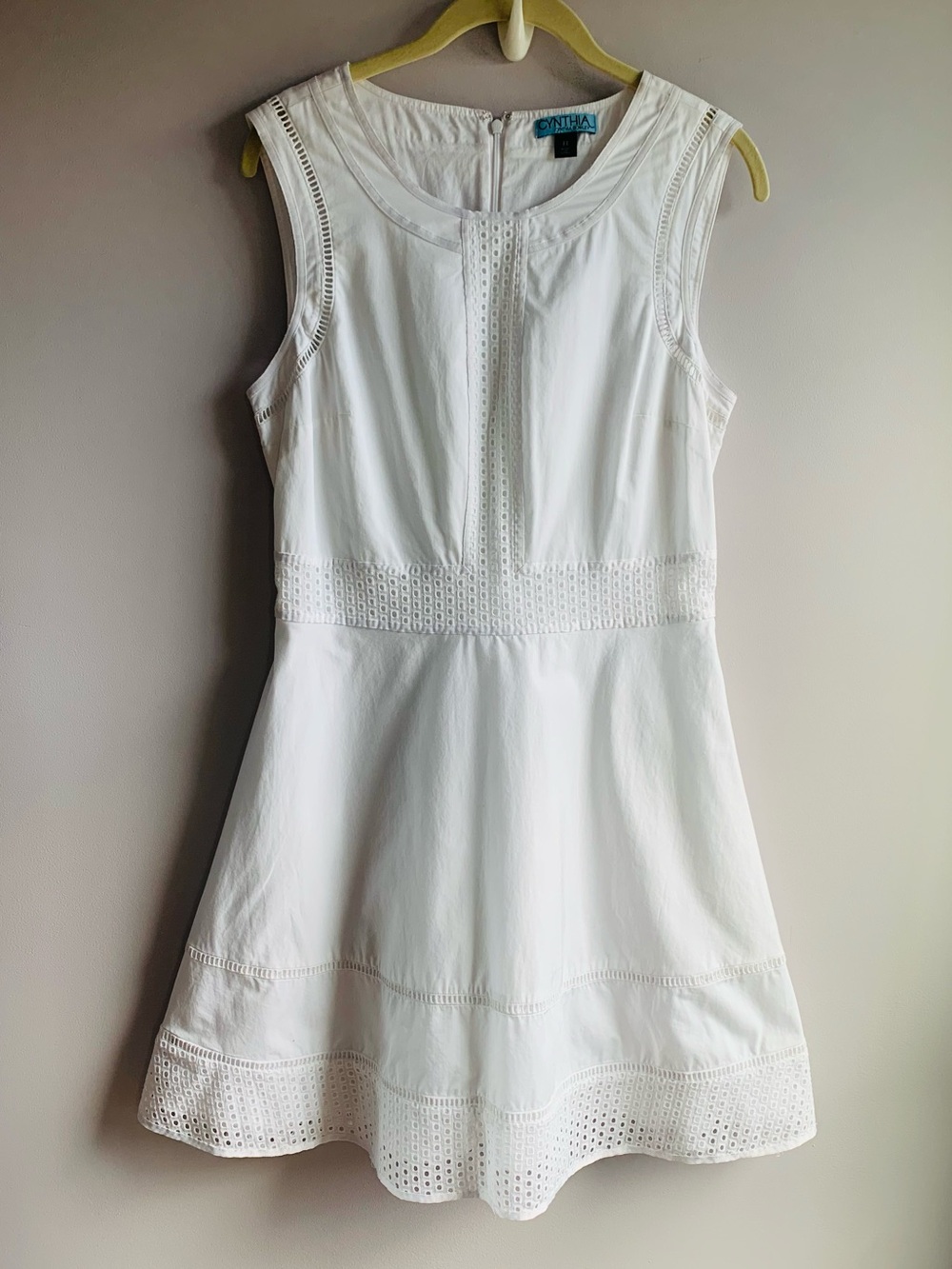 Cynthia Rowley White Cotton Summer Dress Fit & Flare Lace Sleeveless EUC 6 8